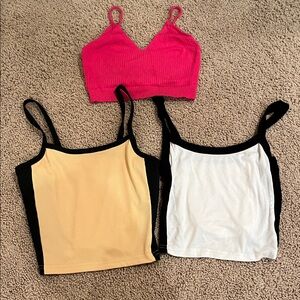 SHEIN Vibrant Pink, Yellow, and White Crop Tops Trio